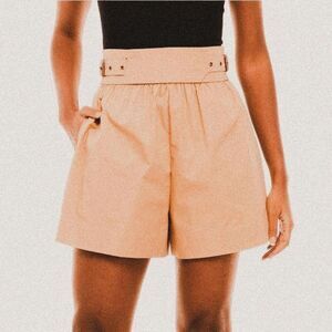 Moon River Khaki Belted Pleated Shorts – Western Chic Utility (Sz M)